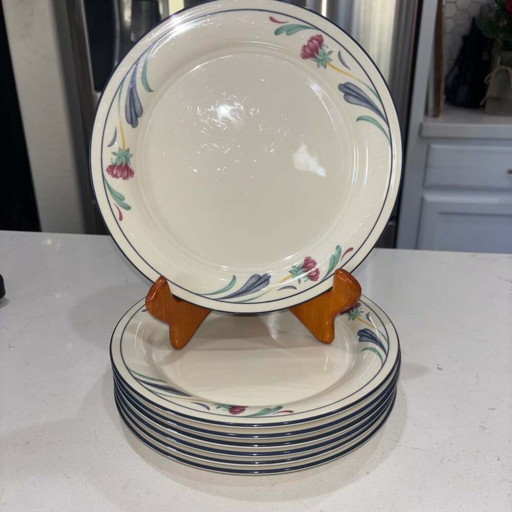 Lenox Chinastone Poppies On Blue Salad Plates Set Of 7